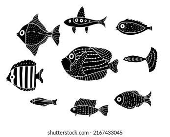 Cute fish. Kids illustration. Vector set.
