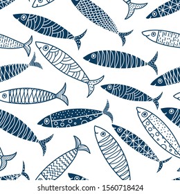 Cute fish.  Kids lbackground. Seamless pattern. Can be used in textile industry, paper, background, scrapbooking.