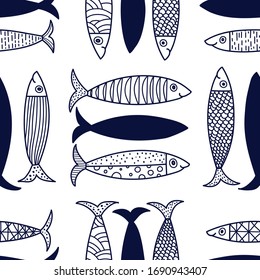 Cute fish.  Kids lbackground. Seamless pattern. Can be used in textile industry, paper, background, scrapbooking.