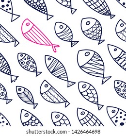 Cute fish.  Kids line background. Seamless pattern. Can be used in textile industry, paper, background, scrapbooking.