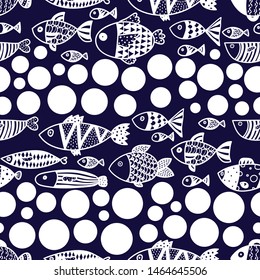 Cute fish.  Kids line background. Seamless pattern. Can be used in textile industry, paper, background, scrapbooking.