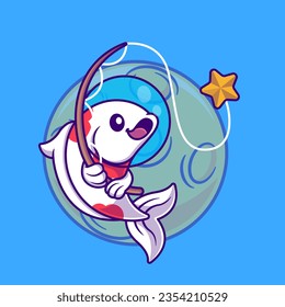 Estrella de la pesca de pescado Koi en icono vector de dibujos espaciales Ilustración. Concepto de icono de la naturaleza animal Vector Premium aislado. Estilo de dibujo plano