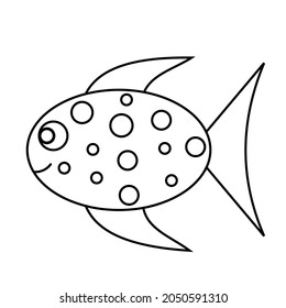Cute fish line art. Fish diagram for Children coloring book.