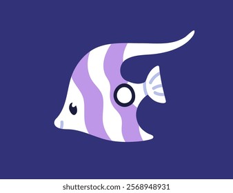 Cute fish, little marine animal. Happy sea character swimming underwater in ocean, under water. Adorable kawaii tropical undersea nature, small fauna. Childish kids flat vector illustration