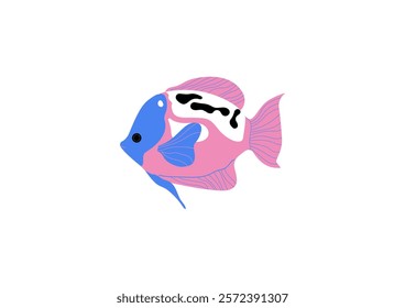 Cute fish, little marine animal. Happy sea character swimming underwater in ocean, under water. Adorable  tropical undersea nature, small fauna. Flat vector illustration.