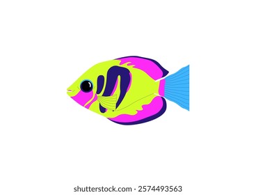 Cute fish, little marine animal. Happy sea character swimming underwater in ocean, under water. Adorable  tropical undersea nature, small fauna. Flat vector illustration.