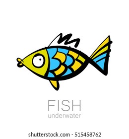 Cute fish logo template. Creative template of fishing club logo or fishing shop. Vector illustration.