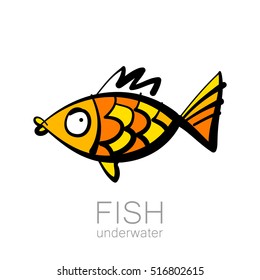 Cute fish logo template. Creative template of fishing club logo or fishing shop. Vector illustration.