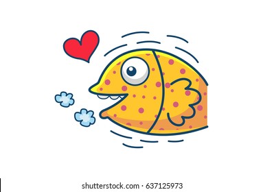 Cute Fish in love. Vector illustration. Isolated on white background.