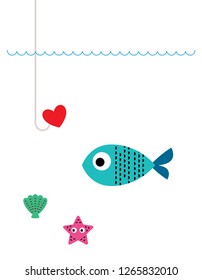 cute fish loving valentine greeting card with hook