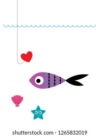 cute fish loving valentine greeting card with hook