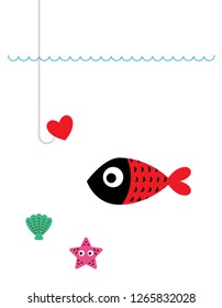 cute fish loving valentine greeting card with hook