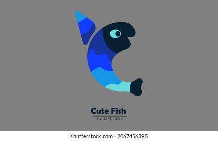 cute fish with manual blue gradient color. vector abstract disan flat logo icon.