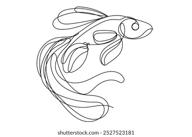 Lindo Pescado Marino Animal Línea Arte Dibujado Retrato. Divertido Animal De Peces De Oro Ilustración De Curva De Línea Editable Continua Aislada Sobre Fondo Blanco. Contorno de símbolo de pez Koi para tarjeta veterinaria