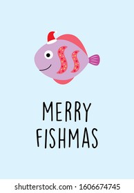 cute fish merry christmas greeting card vector