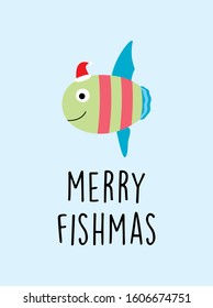 cute fish merry christmas greeting card vector