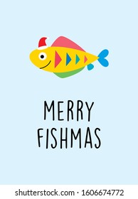 cute fish merry christmas greeting card vector