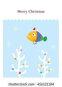 cute fish merry christmas greeting card