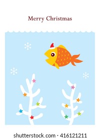 cute fish merry christmas greeting card