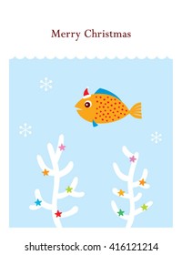 cute fish merry christmas greeting card