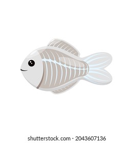 Pescado fresco en un fondo blanco. Ilustración infantil en forma de caricatura.
