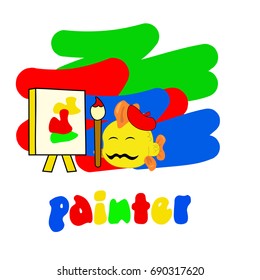 cute fish is painting. vector cartoon illustration