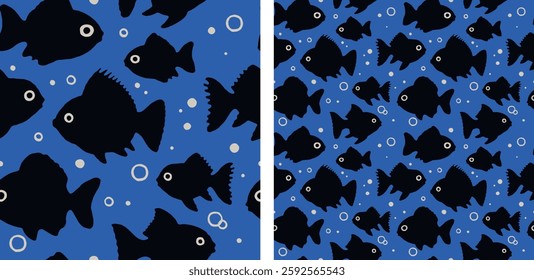Cute Fish Pattern Blue Sea Tropical Seamless Pattern Vector Illustration