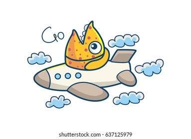 Cute Fish in plane. Vector illustration. Isolated on white background.