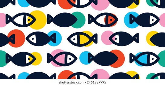 Cute fish and polka dot. Kids background. Seamless pattern. Can be used in textile industry, paper, background, scrapbooking.