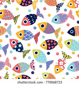 Cute Fish And Polka Dot.  Kids Background.
