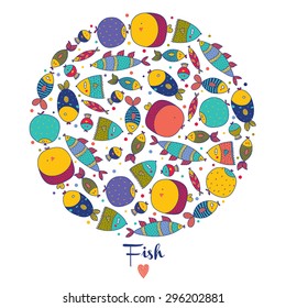 Cute fish postcard. Kids illustration.