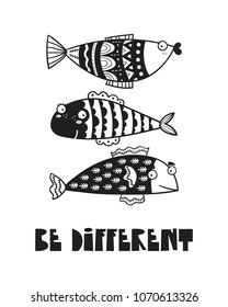 Cute fish, poster for baby room, greeting card, print on the wall, pillow, decoration kids interior, baby wear and t-shirts	