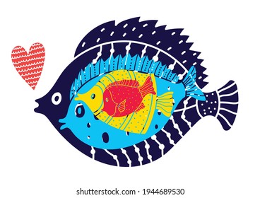 Cute fish poster. Motif with fish. Love!