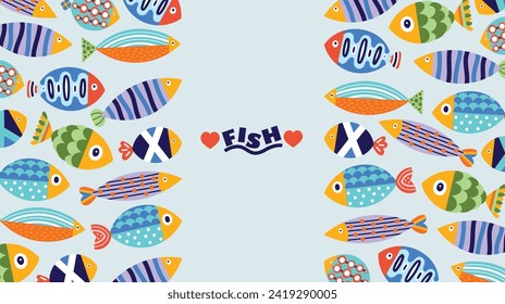 Cute fish poster. Sea illustration.