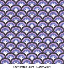 Cute fish scales squama background, vector seamless fabric pattern, tiled textile print. Vintage japanese squama scales seamless arc tiles graphics. Fabric print pattern.