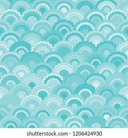 Cute fish scales squama background, vector seamless fabric pattern, tiled textile print. Typical chinese squama scales seamless arc tiles mosaic. Siren skin pattern.
