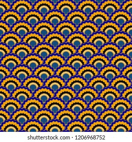Cute fish scales squama background, vector seamless fabric pattern, tiled textile print. Vintage chinese squama scales seamless arc tiles ornament. Reptile skin pattern.