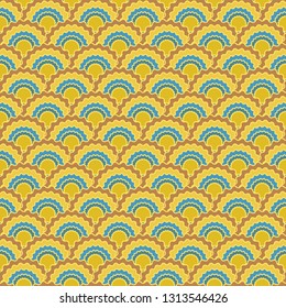 Cute fish scales squama background, vector seamless fabric pattern, tiled textile print. Vintage japanese squama scales seamless arc tiles texture. Snake skin pattern.
