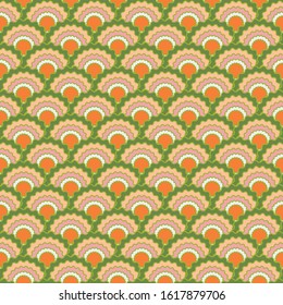 Cute fish scales squama background, vector seamless fabric pattern, tiled textile print. Classic japanese squama scales seamless arc tiles structure. Iguana skin pattern.