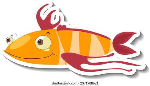 Cute fish sea animal cartoon sticker illustration