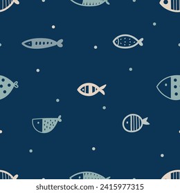 Cute fish. Sea background. Seamless pattern. Can be used in textile industry, paper, background, scrapbooking.