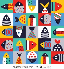 Cute fish. Sea background. Seamless pattern. Can be used in textile industry, paper, background, scrapbooking.