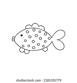 Cute fish sea or river creature outline simple doodle vector illustration, marine life clipart, coloring page, leisure activity for kids
