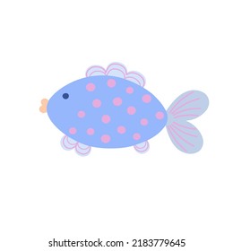 Cute Fish Sea Or River Creature Simple Flat Style Doodle Vector Illustration, Underwater Cartoon Character, Marine Life Clipart For Poster, Nursery Room Decor, Home Design