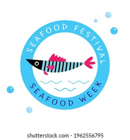 cute fish seafood festival graphic icon design vector