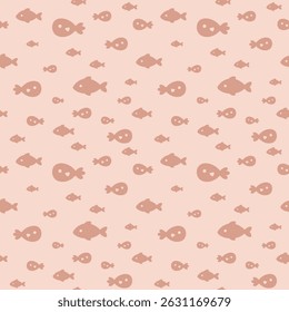 Cute fish seamless pattern. Adorable sea animal pattern for kids. Whimsical ocean hand drawn vector design in flat cartoon style