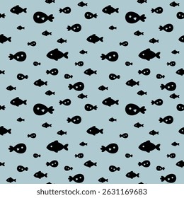 Cute fish seamless pattern. Adorable sea animal pattern for kids. Whimsical ocean hand drawn vector design in flat cartoon style