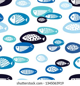 Cute fish. Seamless pattern. Can be used in textile industry, paper, background.