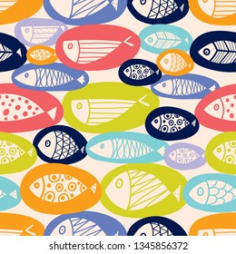 Cute fish. Seamless pattern. Can be used in textile industry, paper, background.