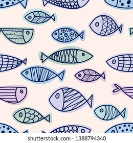 Cute fish. Seamless pattern. Can be used for wallpaper, textile, invitation card, wrapping, web page background.
